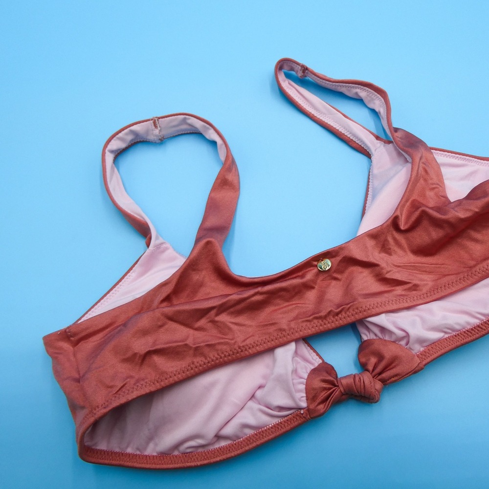 Victoria's Secret Bikini Top Womens Large Front Knot Metallic Rust Polyester - Picture 6 of 8